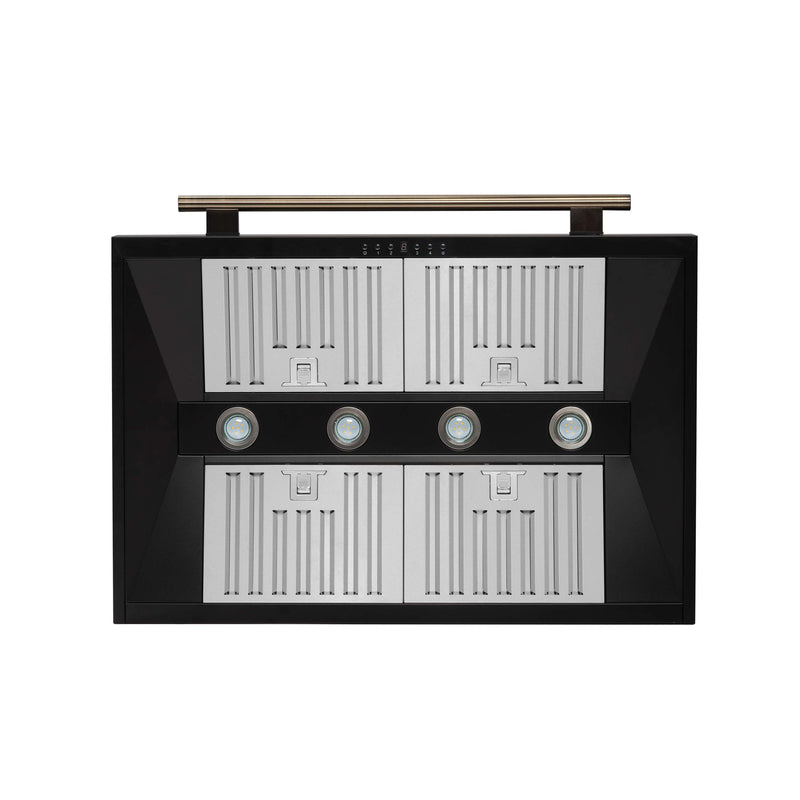 Forno Aria 36-Inch Wall Mount Range Hood in Black with Brass Handle (FRHWM5095-36BLK)