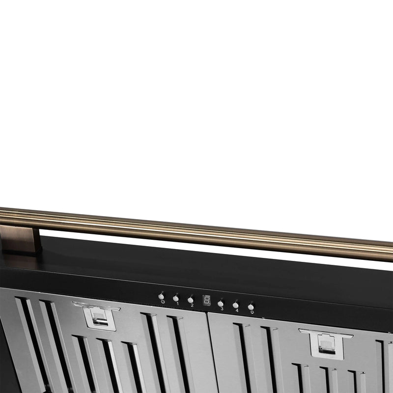 Forno Aria 36-Inch Wall Mount Range Hood in Black with Brass Handle (FRHWM5095-36BLK)