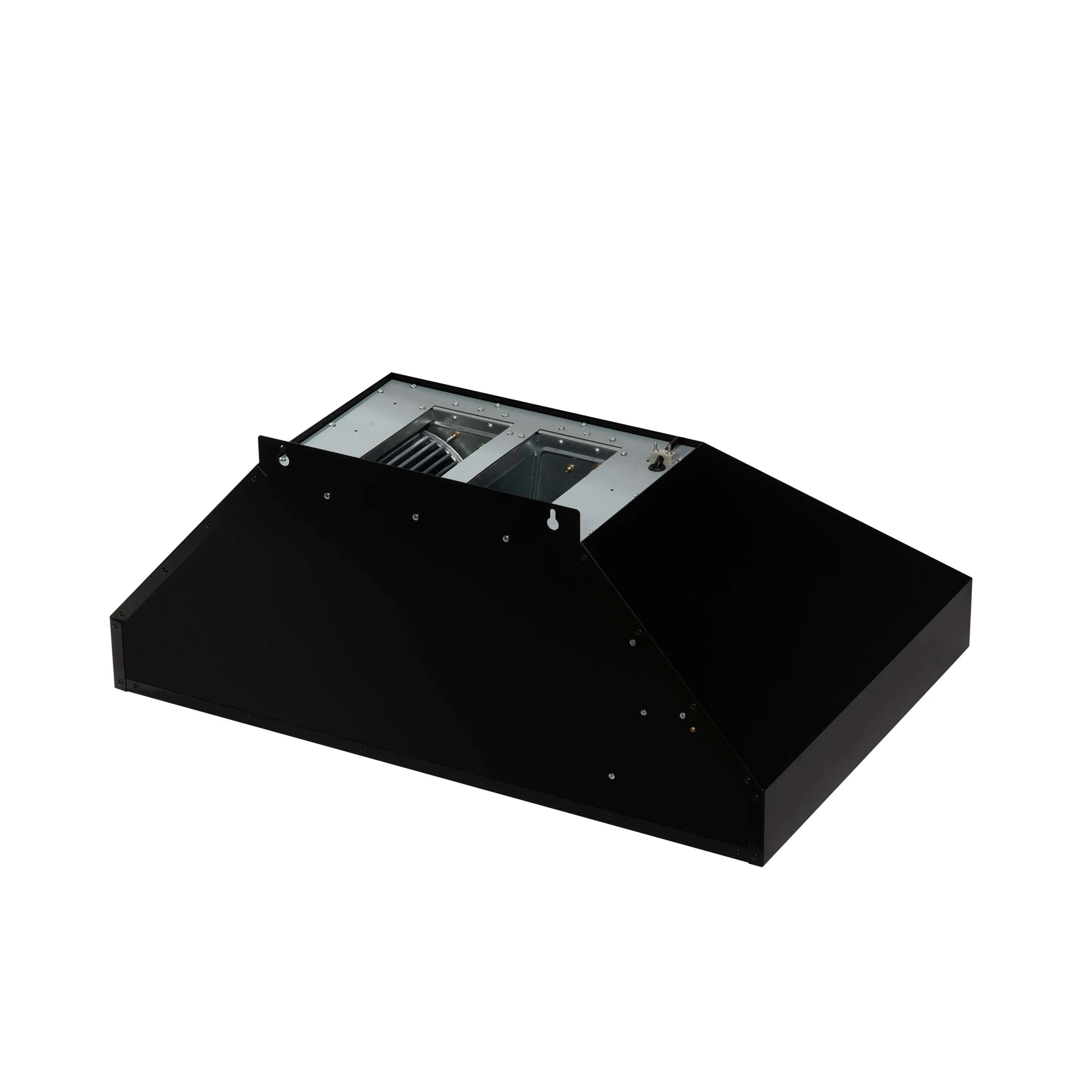 Range hood interior housing with removable black baffle compartments