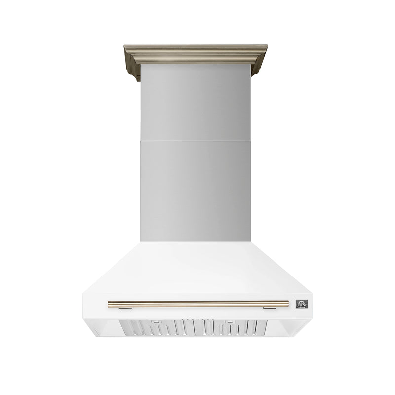 Forno Aria 36-Inch Wall Mount Range Hood in White with Brass Handle (FRHWM5095-36WHT)
