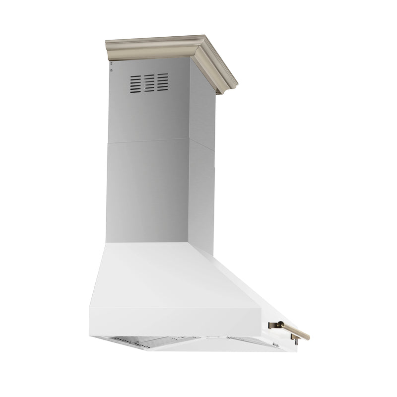 Forno Aria 36-Inch Wall Mount Range Hood in White with Brass Handle (FRHWM5095-36WHT)