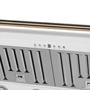 Forno 4-Piece Appliance Package - 36-Inch Electric Range, Wall Mount Range Hood, 60-Inch Refrigerator, and Dishwasher in White with Antique Brass Handle