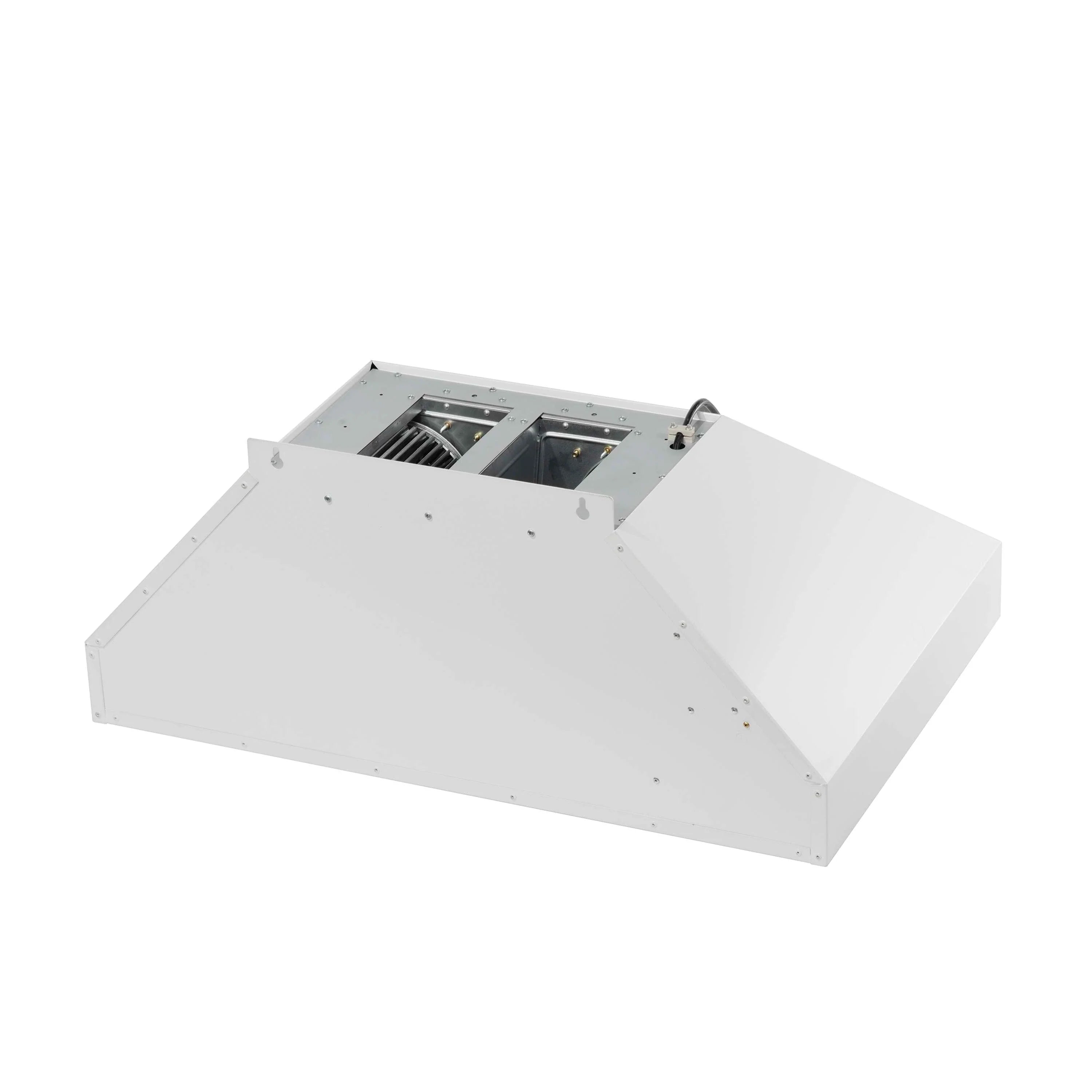 White microwave drawer with open cavity and interior support rails
