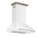 Forno 5-Piece Appliance Package - 36-Inch Gas Range, Wall Mount Range Hood, 36-Inch Refrigerator, Dishwasher, and 30-Inch Microwave Drawer in White with Antique Brass Handle