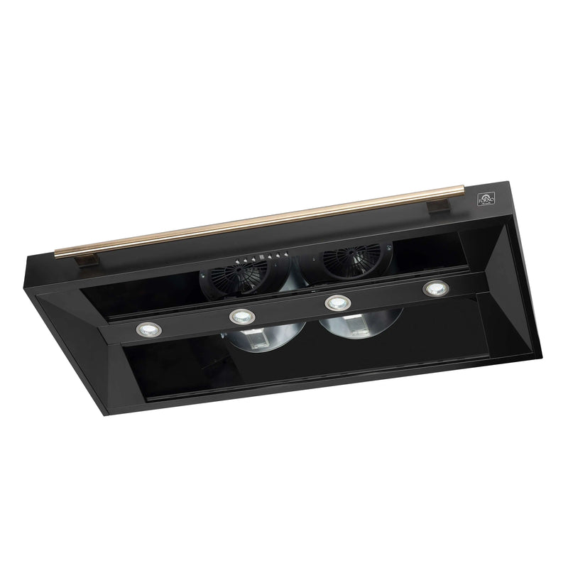 Forno Aria 48-Inch Wall Mount Range Hood in Black with Brass Handle (FRHWM5095-48BLK)