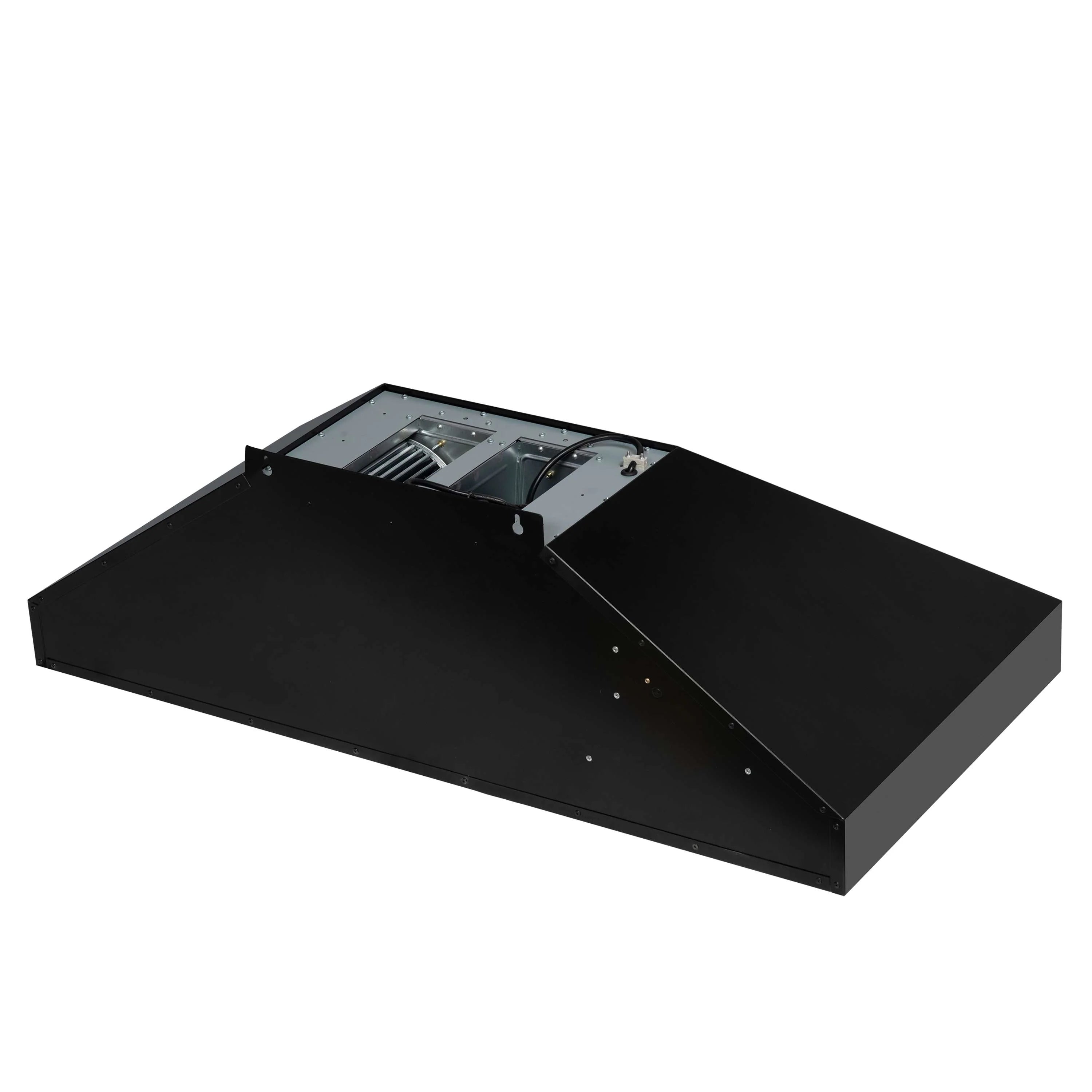 Black built-in dishwasher with open door and interior tub