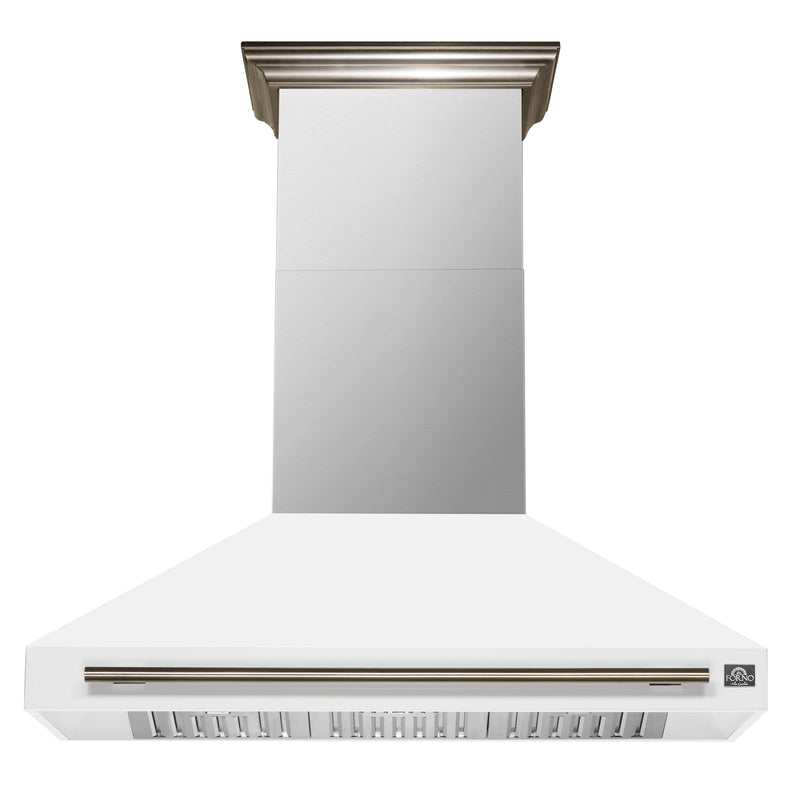 Forno Aria 48-Inch Wall Mount Range Hood in White with Brass Handle (FRHWM5095-48WHT)