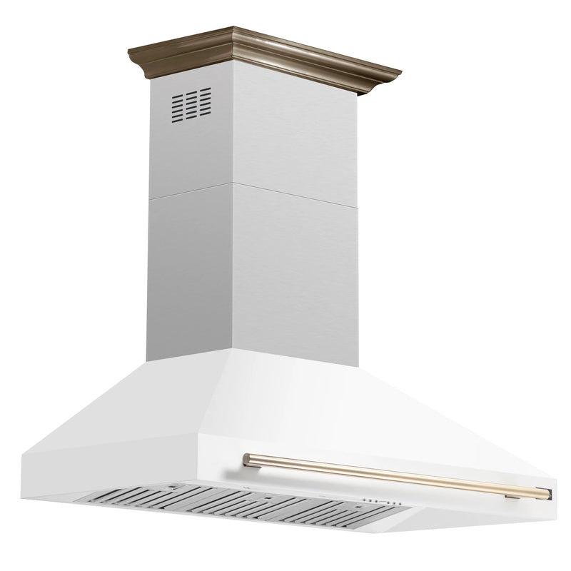 Forno Aria 48-Inch Wall Mount Range Hood in White with Brass Handle (FRHWM5095-48WHT)