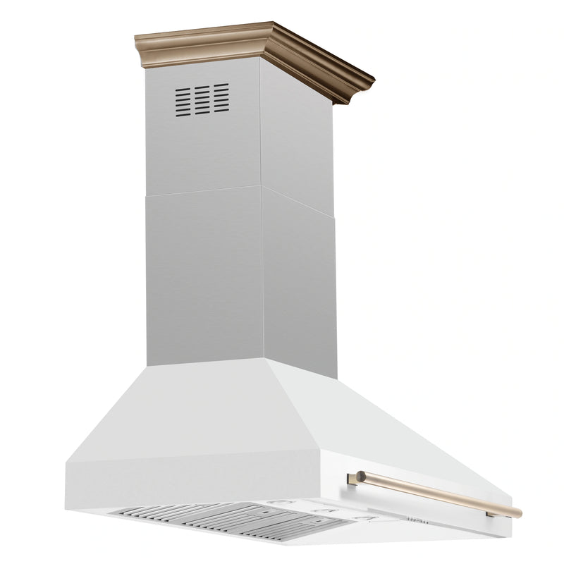 Forno Aria 48-Inch Wall Mount Range Hood in White with Brass Handle (FRHWM5095-48WHT)