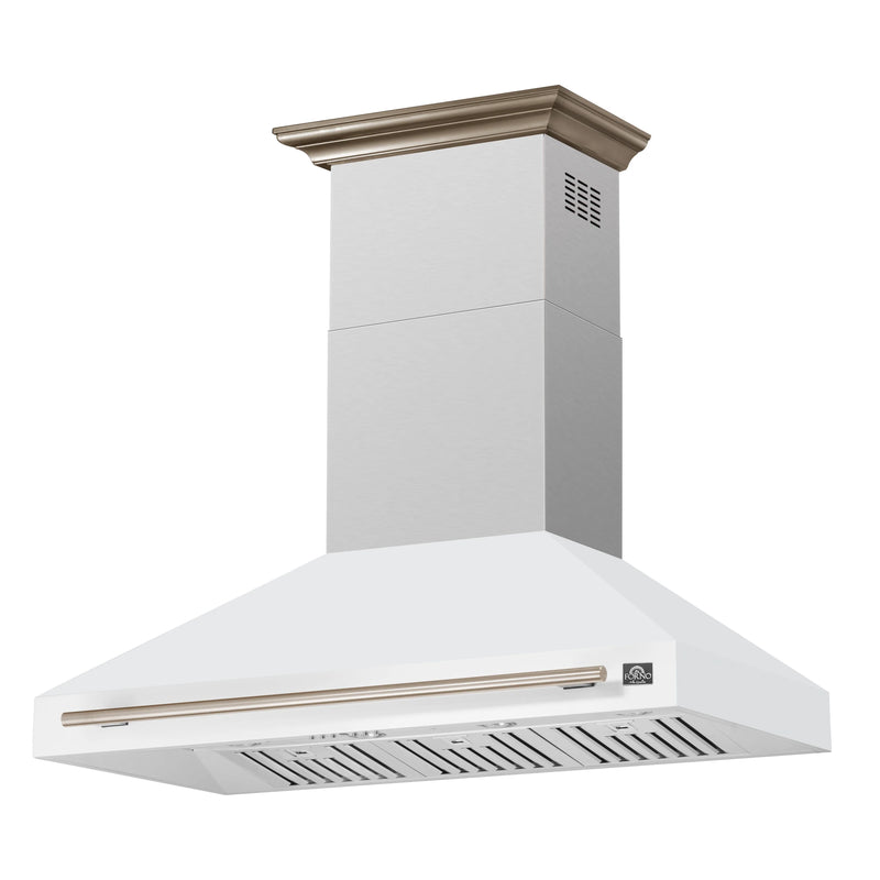 Forno Aria 48-Inch Wall Mount Range Hood in White with Brass Handle (FRHWM5095-48WHT)