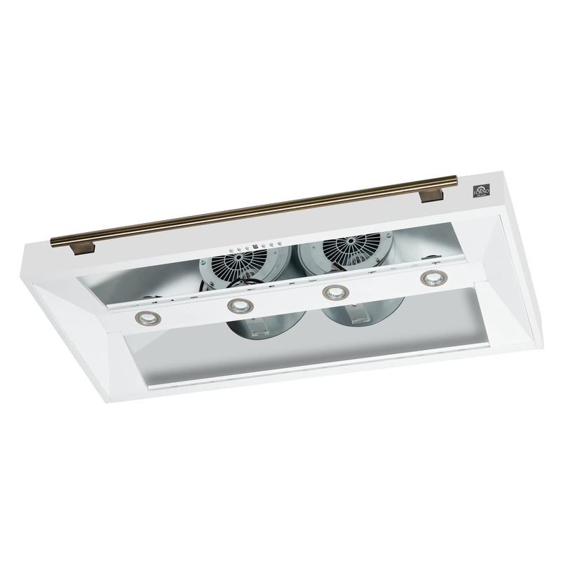 Forno Aria 48-Inch Wall Mount Range Hood in White with Brass Handle (FRHWM5095-48WHT)