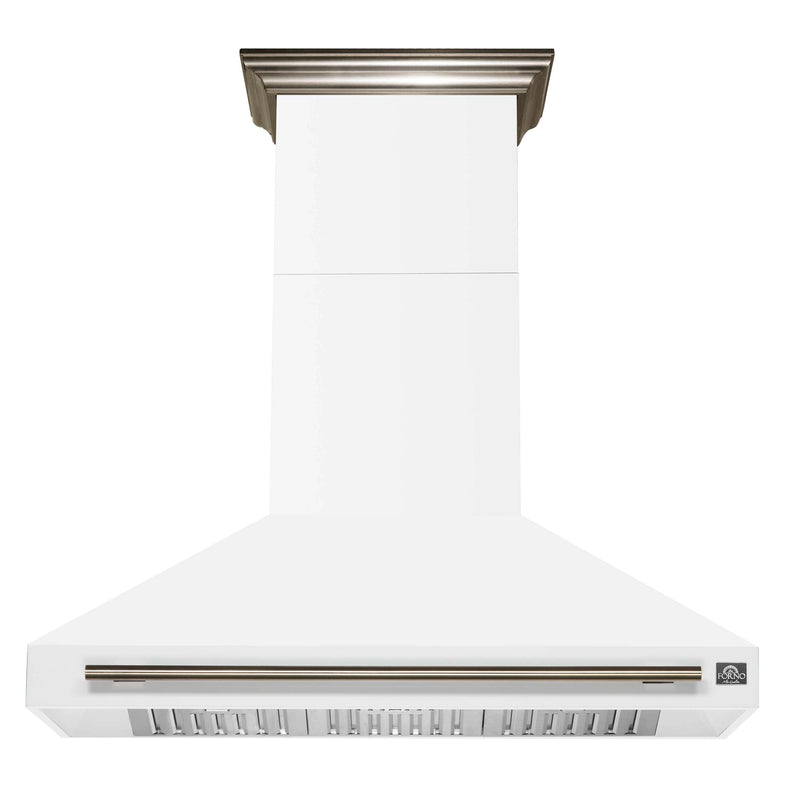 Forno Aria 48-Inch Wall Mount Range Hood in White with Brass Handle (FRHWM5095-48WHT)