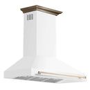 Forno 5-Piece Appliance Package - 48-Inch Dual Fuel Range, Wall Mount Range Hood, 36-Inch Refrigerator, Dishwasher, and 24-Inch Microwave Drawer in White with Antique Brass Handle