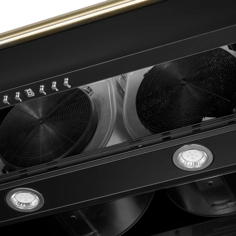 Forno Aria 60-Inch Wall Mount Range Hood in Black with Brass Handle (FRHWM5095-60BLK)