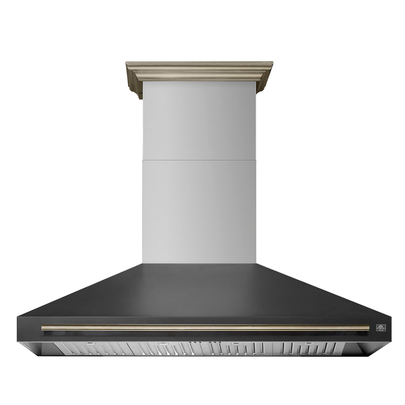 Forno Aria 60-Inch Wall Mount Range Hood in Black with Brass Handle (FRHWM5095-60BLK)