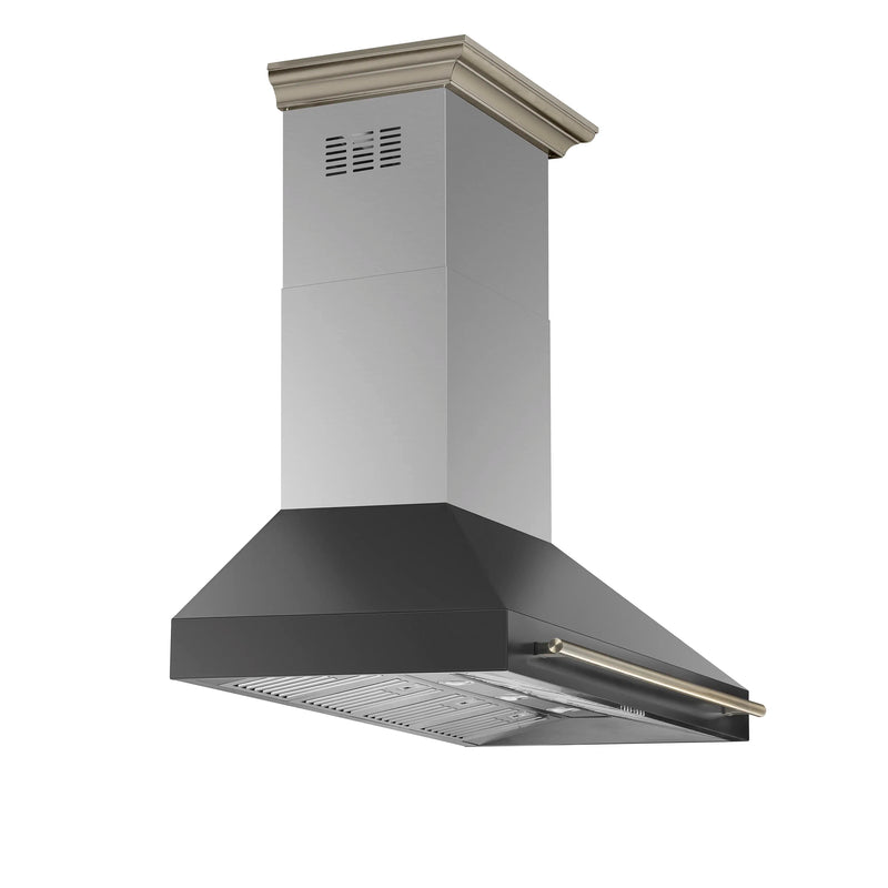 Forno Aria 60-Inch Wall Mount Range Hood in Black with Brass Handle (FRHWM5095-60BLK)