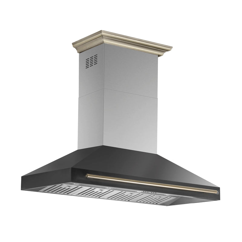 Forno Aria 60-Inch Wall Mount Range Hood in Black with Brass Handle (FRHWM5095-60BLK)