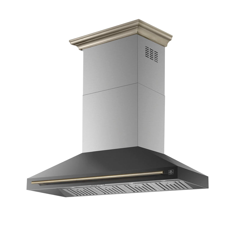 Forno Aria 60-Inch Wall Mount Range Hood in Black with Brass Handle (FRHWM5095-60BLK)