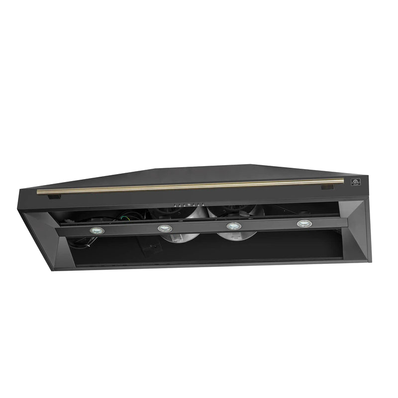 Forno Aria 60-Inch Wall Mount Range Hood in Black with Brass Handle (FRHWM5095-60BLK)
