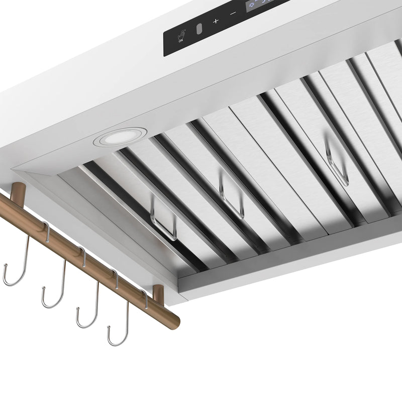 Forno Venezia 36-Inch Wall-Mounted Range Hood in White with Antique Brass Trim (FRHWM5503-36WHT)