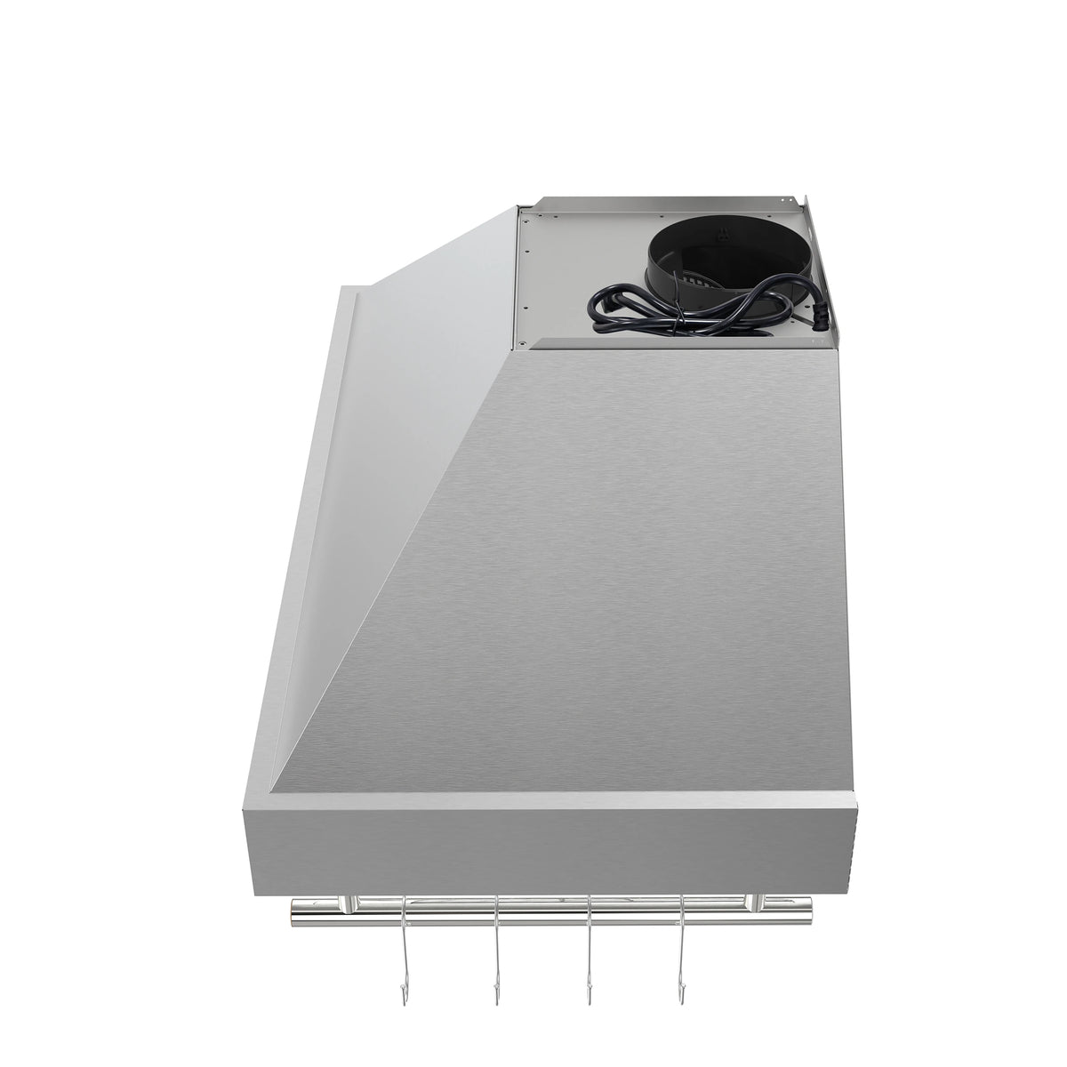 Wall-mounted stainless steel range hood with chimney top and vented filter panel