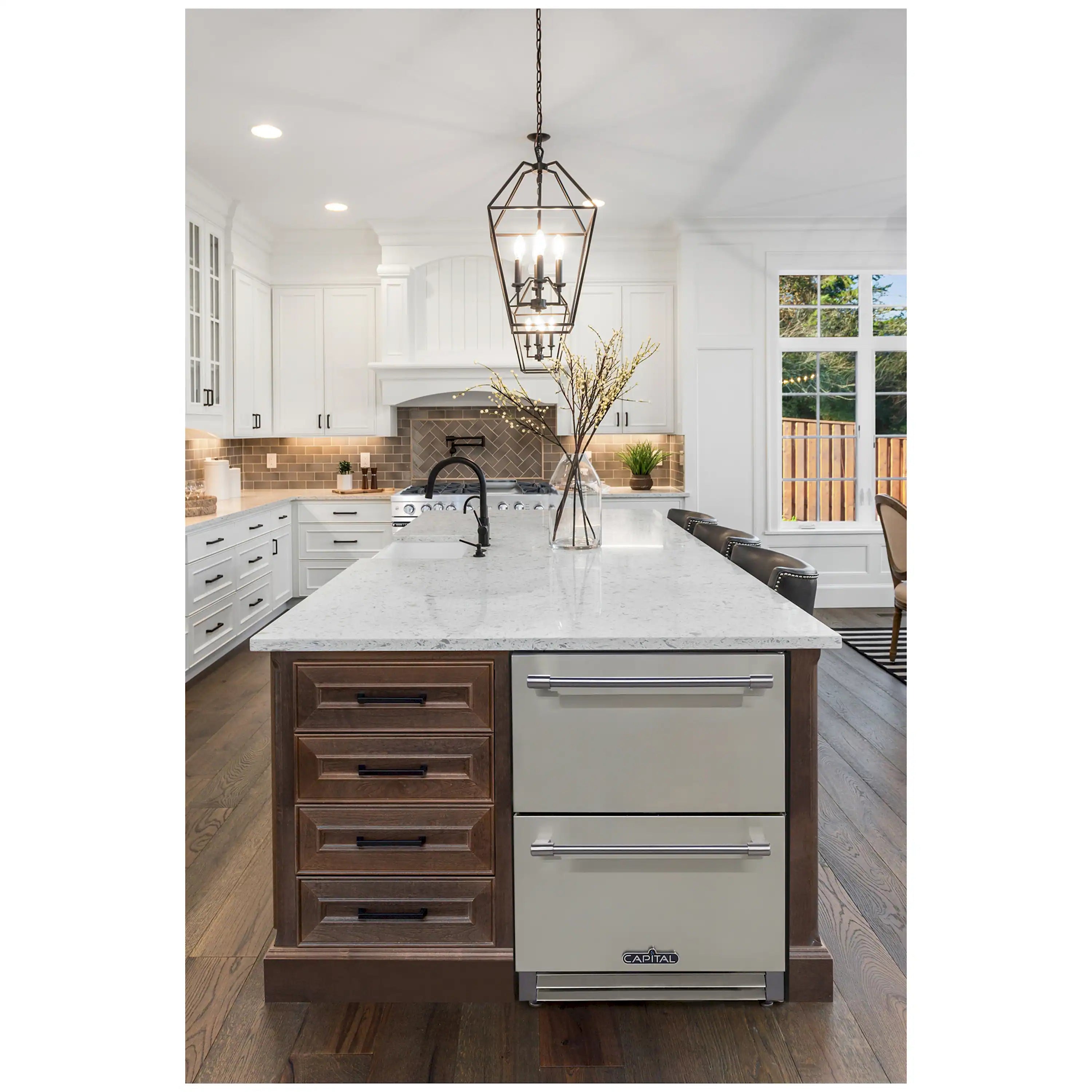 Stainless steel undercounter 2-drawer refrigerator with two pull drawers, front view