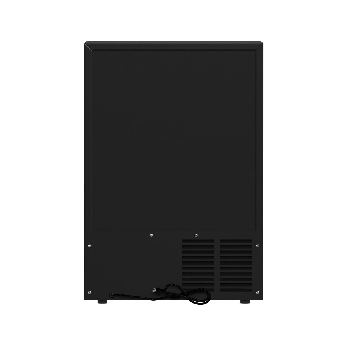 Outdoor-rated black base of drawer freezer with front vent and power cord