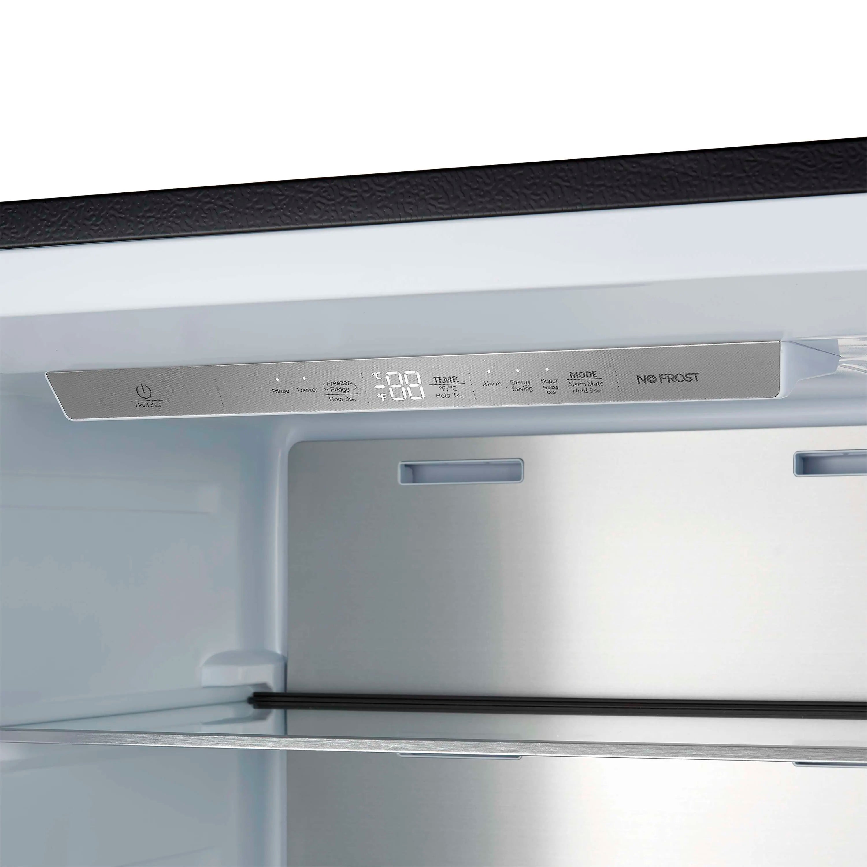 Refrigerator control panel detail with digital display and No Frost feature