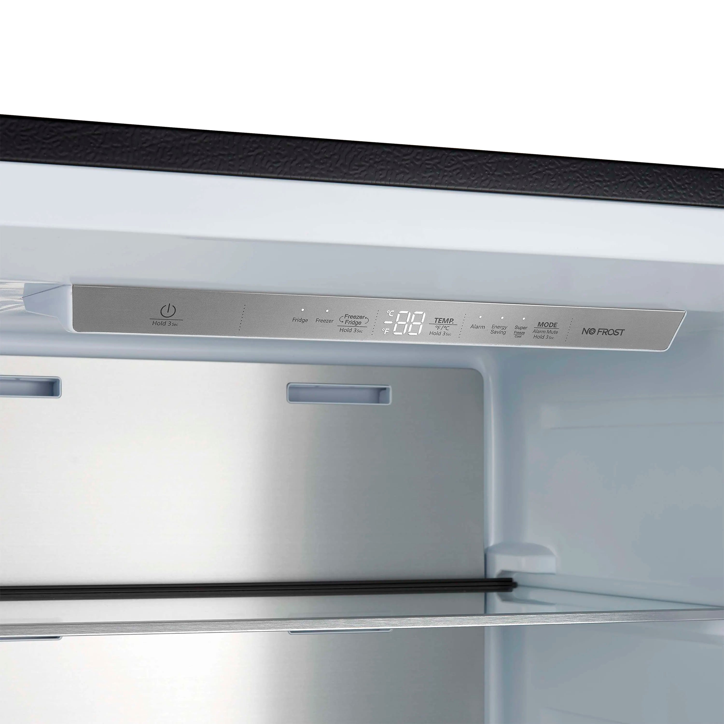 Refrigerator control panel with digital display and No Frost labeling