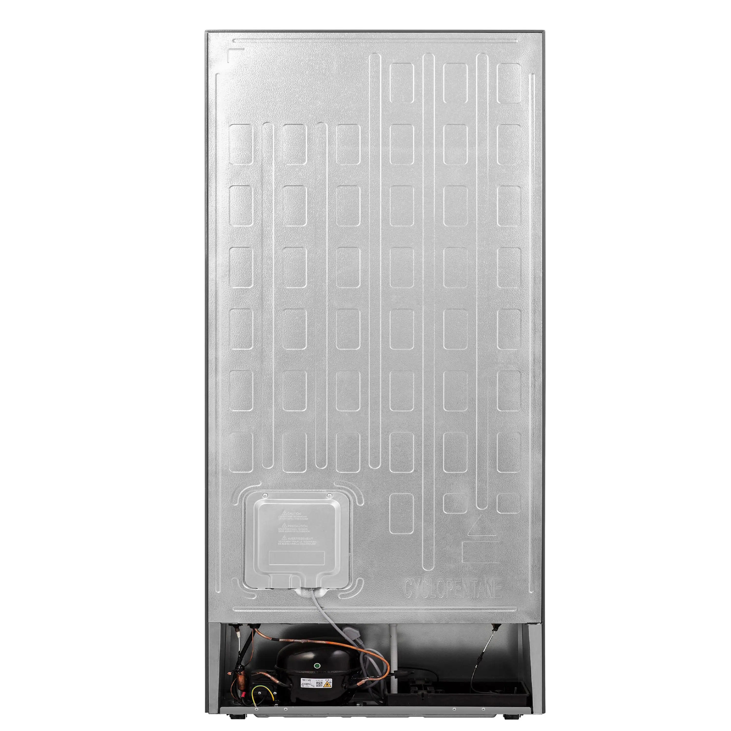 Convertible refrigerator/freezer back panel with exposed compressor and wiring