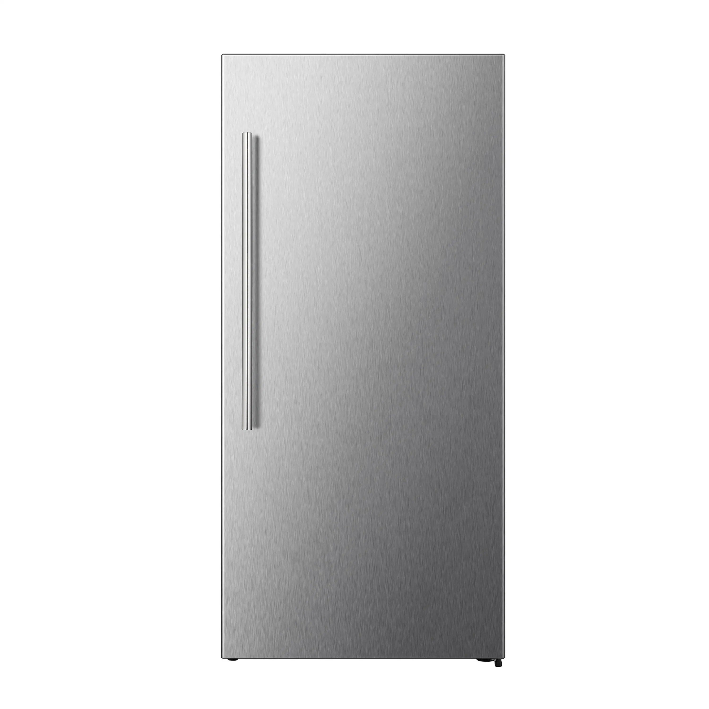 Stainless steel convertible refrigerator/freezer with right-side vertical handle