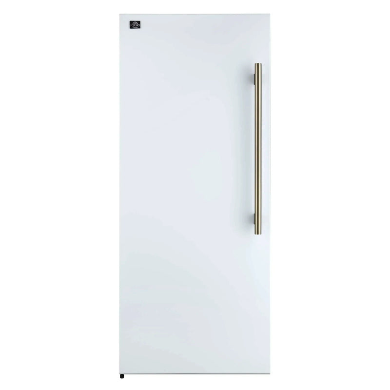 Forno 4-Piece Appliance Package - 36-Inch Antico Dual Fuel Range, 60-Inch Refrigerator, Dishwasher, & 30-Inch Microwave Oven in White with Antique Brass Handle