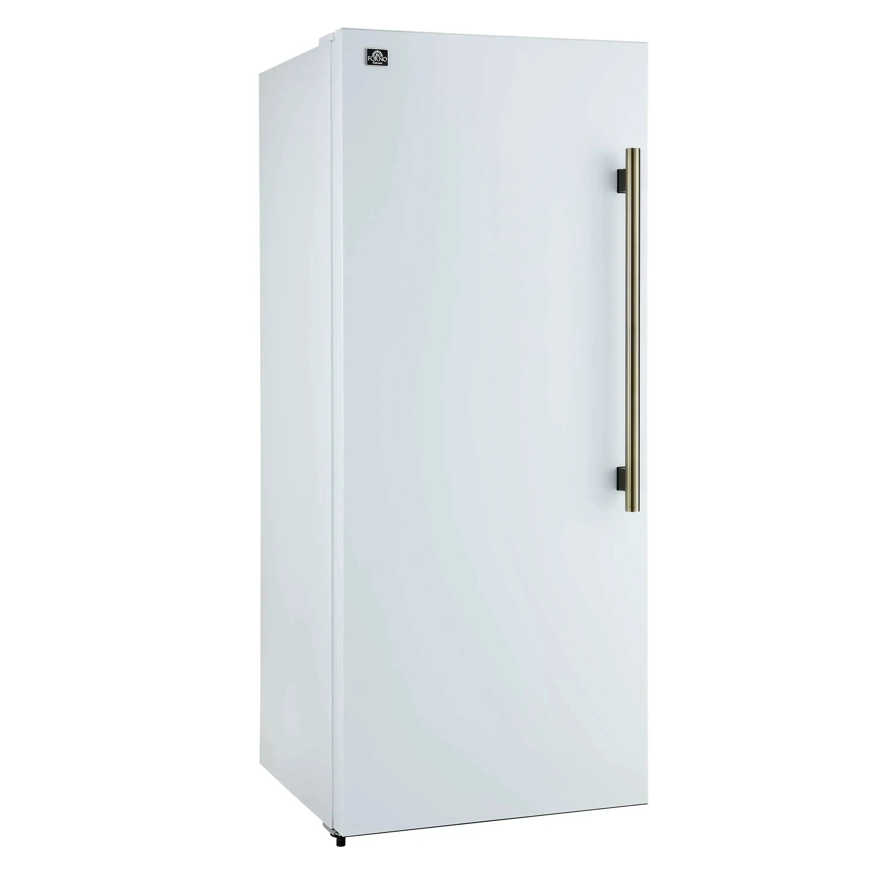 White 60-inch refrigerator with vertical antique brass handle