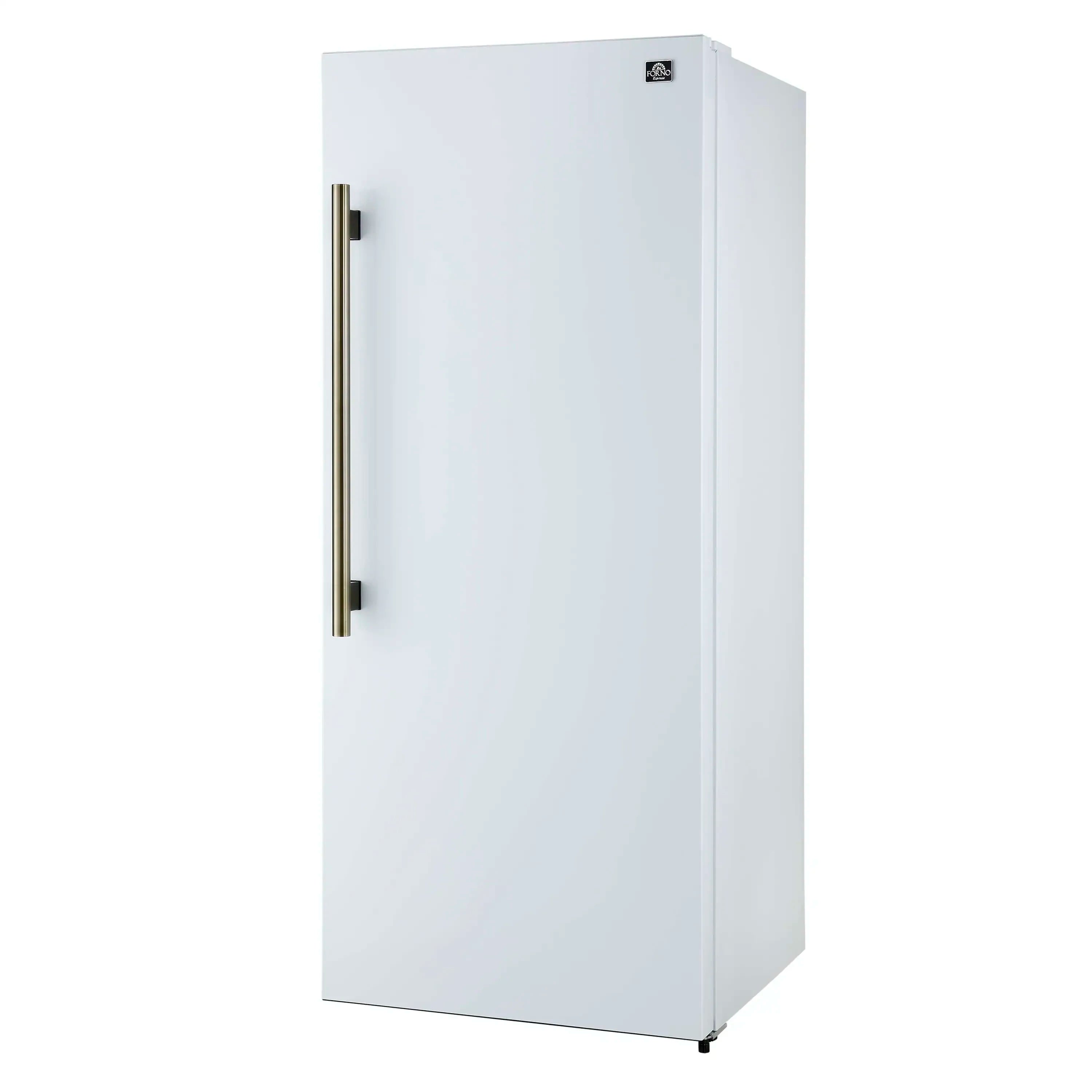 Built-in convertible refrigerator-freezer, white exterior with antique brass side handle