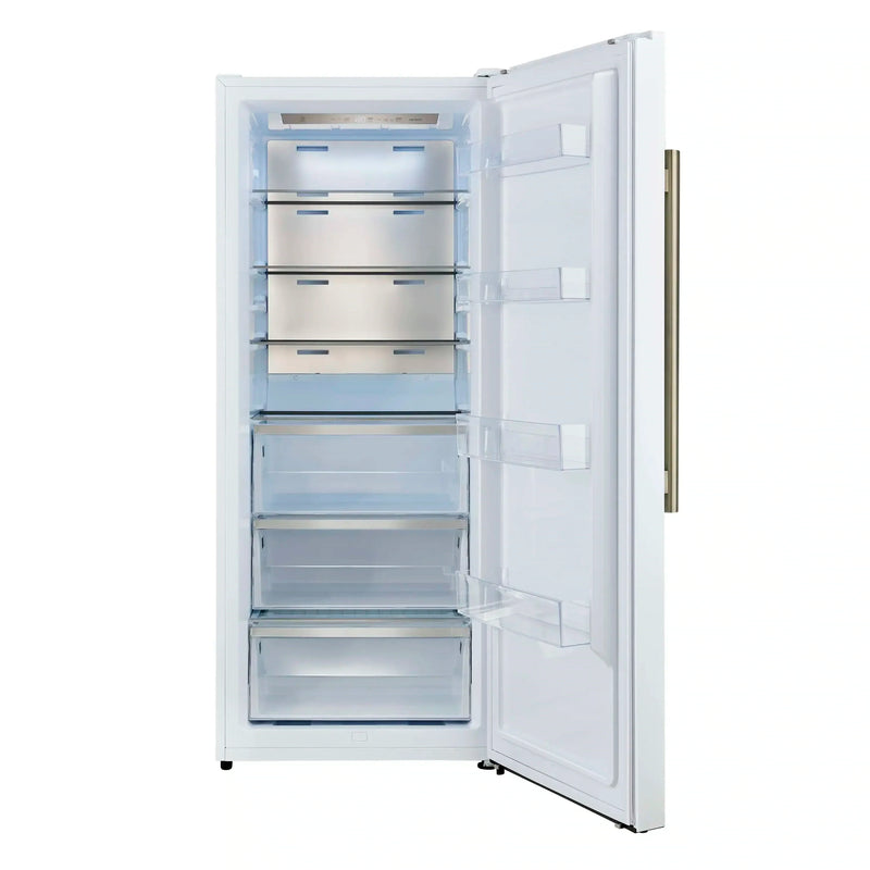 Forno 4-Piece Appliance Package - 36-Inch Antico Dual Fuel Range, 60-Inch Refrigerator, Dishwasher, & 30-Inch Microwave Oven in White with Antique Brass Handle