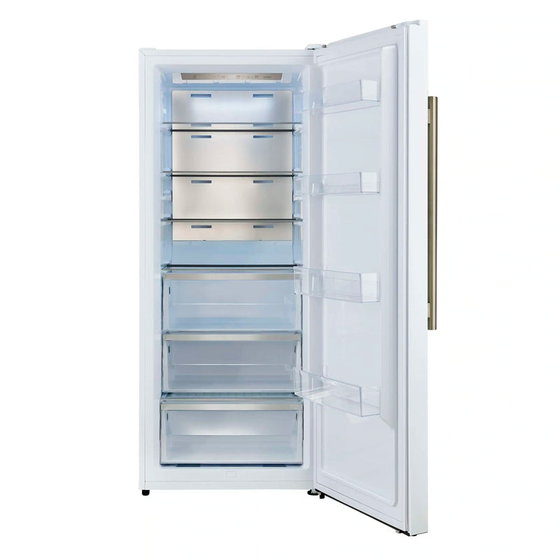 Forno Maderno 60-Inch 27.2 Cu. Ft. Built-In Convertible Refrigerator and Freezer in White with Modern Grille Trim and Antique Brass Handles (FFFFD1722-60SG-WHT)
