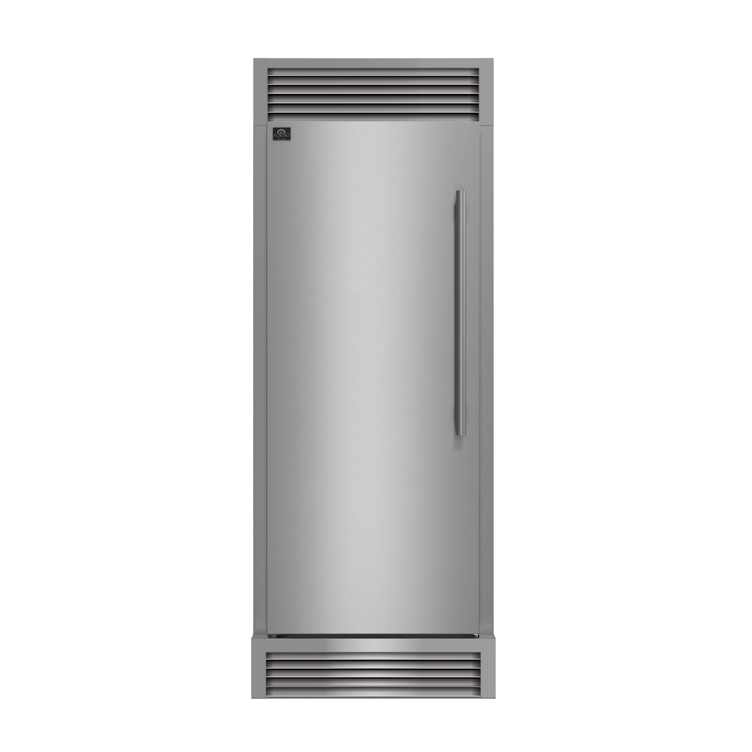 Built-in convertible refrigerator front view in stainless steel with recessed handle