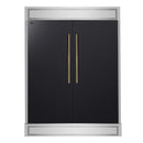 Forno 5-Piece Appliance Package - 36-Inch Dual Fuel Range, Wall Mount Range Hood, 60-Inch Convertible Refrigerator with Modern Trim, Dishwasher, and 30-Inch Microwave Drawer in Black with Antique Brass Handle