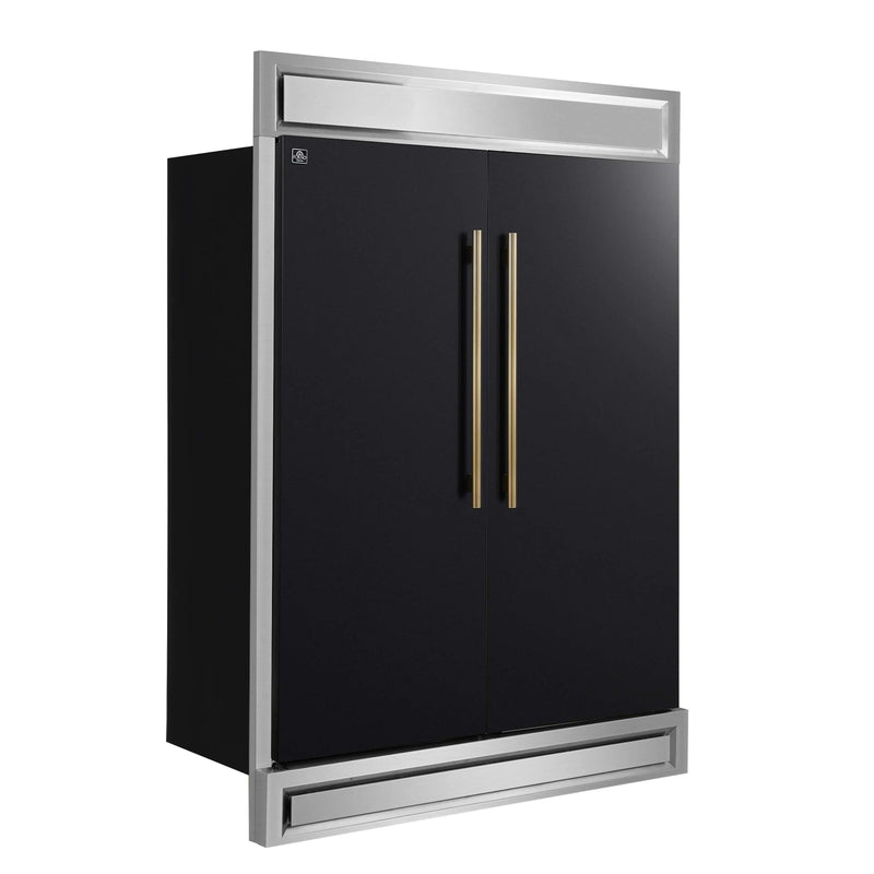 Forno Maderno 60-Inch 27.2 Cu. Ft. Built-In Convertible Refrigerator and Freezer in Black with Modern Trim and Antique Brass Handles (FFFFD1722-60MG-BLK)
