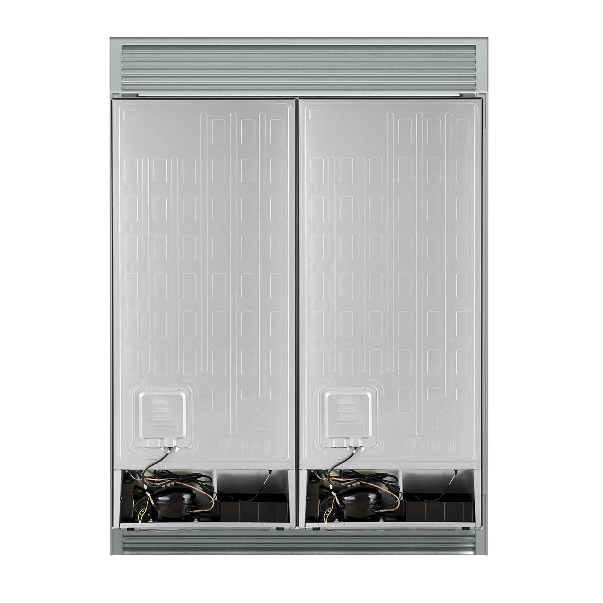 Built-in convertible refrigerator/freezer rear access panel with cooling components
