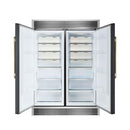 Forno 5-Piece Appliance Package - 48-Inch Dual Fuel Range, 60-Inch Convertible Refrigerator with Modern Grille Trim, Dishwasher, and 24-Inch Microwave Oven in Black with Antique Brass Handle