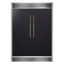 Forno 5-Piece Appliance Package - 48-Inch Dual Fuel Range, 60-Inch Convertible Refrigerator with Modern Grille Trim, Dishwasher, and 24-Inch Microwave Drawer in Black with Antique Brass Handle