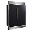 Forno 4-Piece Appliance Package - 48-Inch Dual Fuel Range, 60-Inch Convertible Refrigerator with Modern Grille Trim, Dishwasher, and 24-Inch Microwave Oven in Black with Antique Brass Handle
