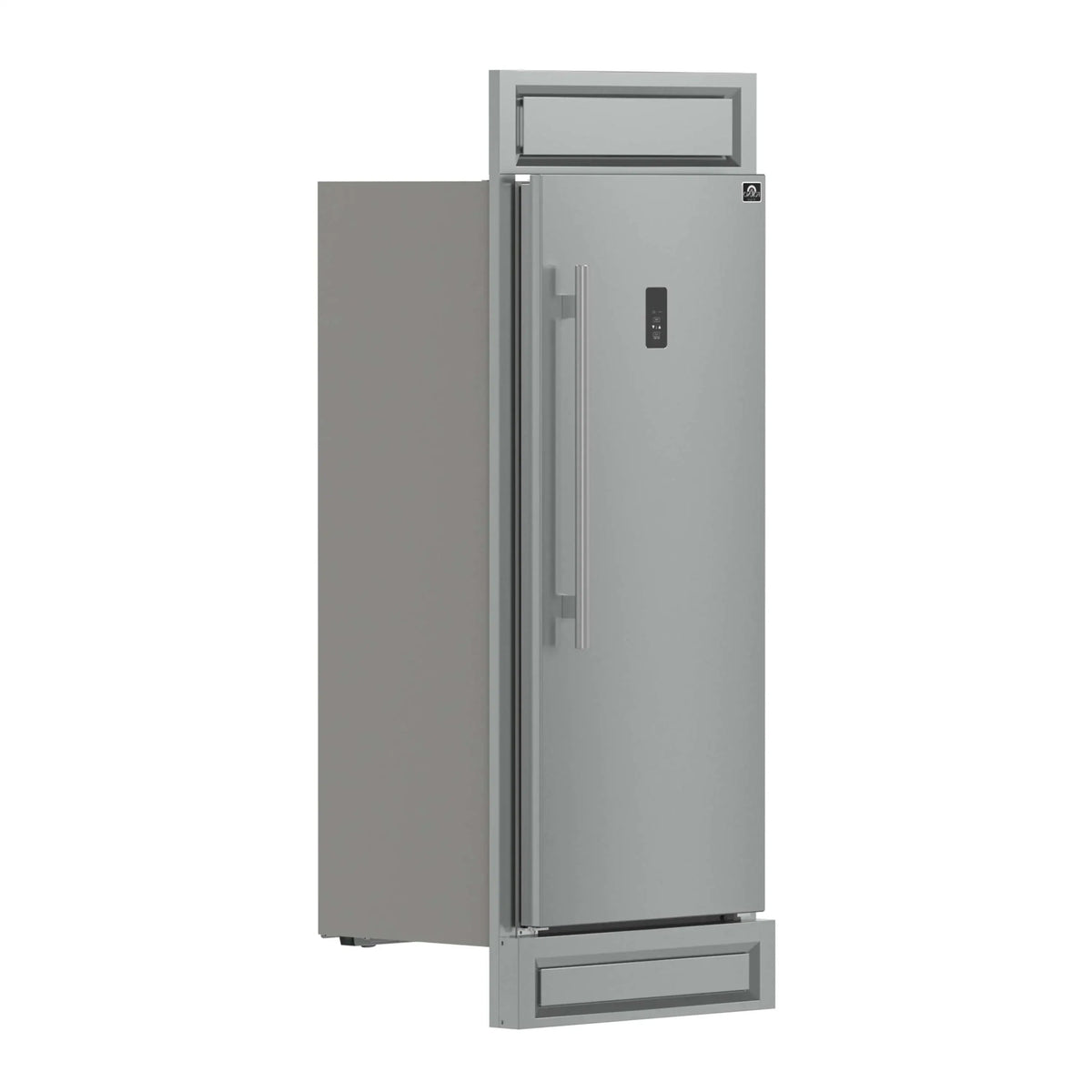 Stainless steel convertible refrigerator-freezer with vertical handle and trim frame