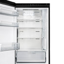 Bottom freezer refrigerator interior with shelves and a bottom freezer drawer