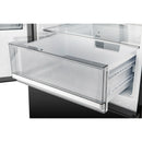 Bottom freezer drawer with clear front cover and metal slide rails