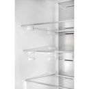 Bottom freezer interior with multiple shelves and integrated door storage