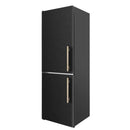 Black bottom freezer with two antique brass bar handles