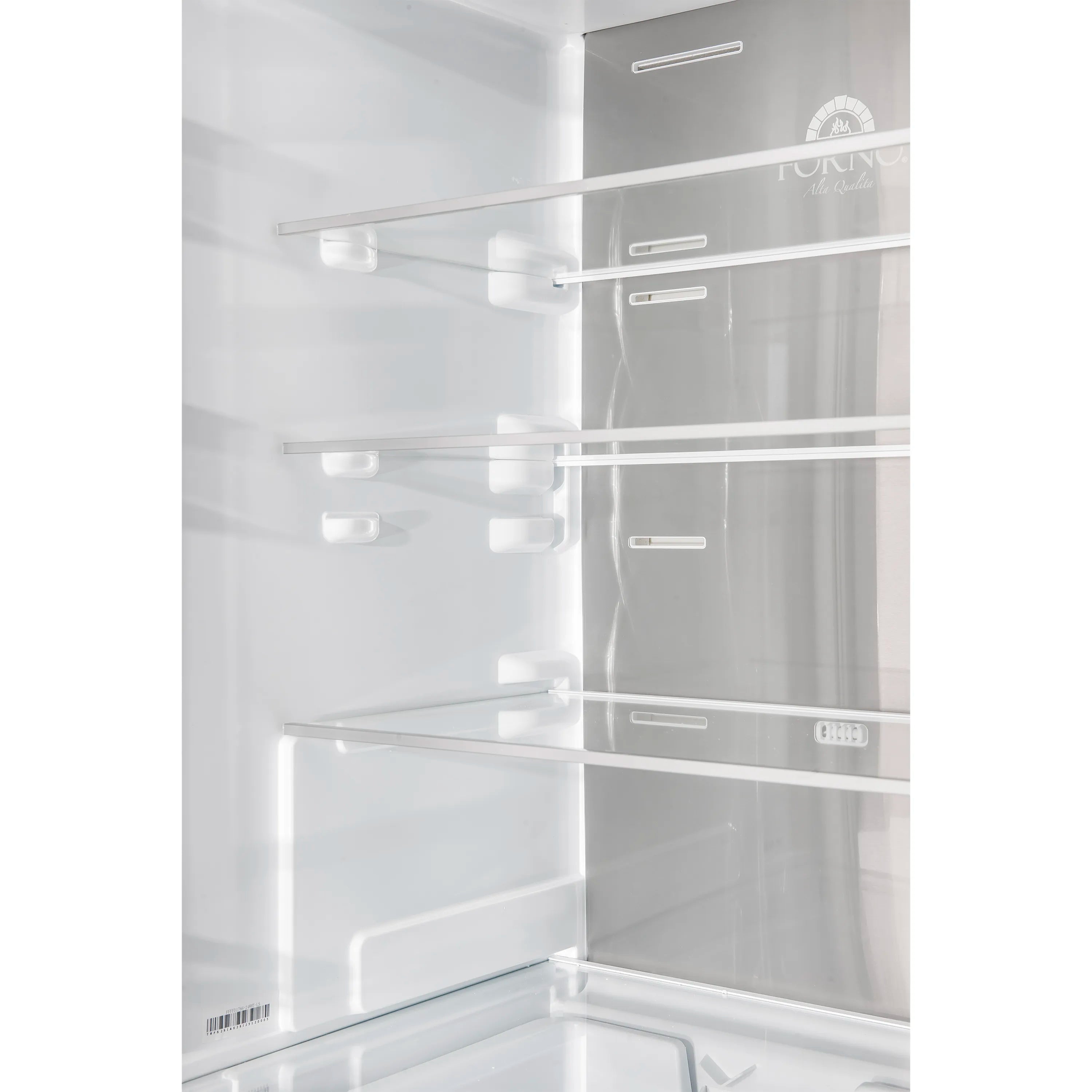 Refrigerator interior with adjustable glass shelves and door storage compartments