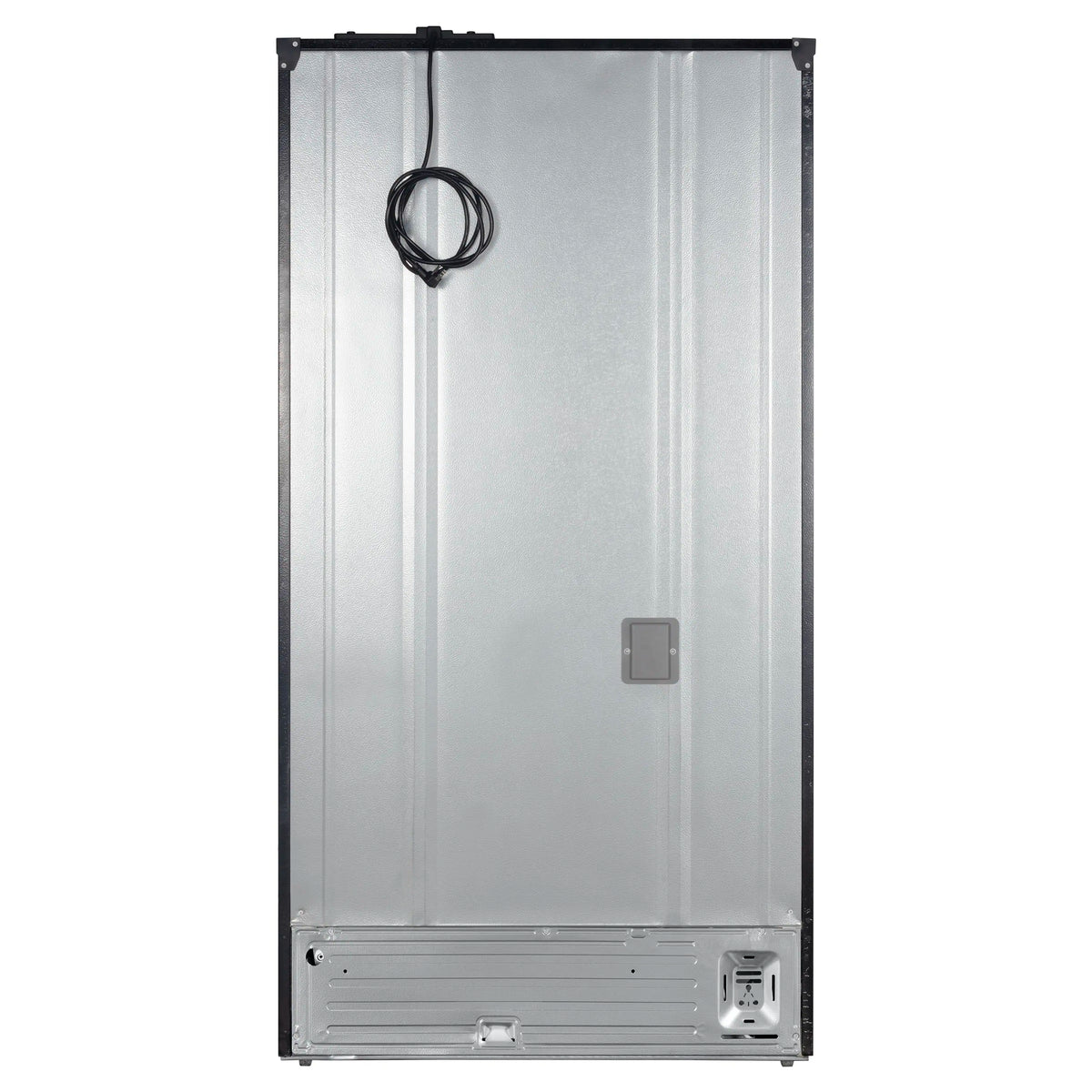 French door refrigerator back panel with power cord storage area and connection ports